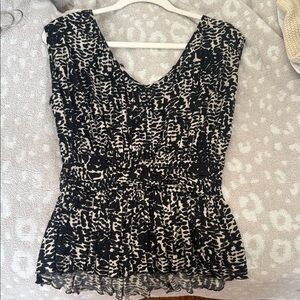 Banana Republic Black and Cream Animal Print Blouse